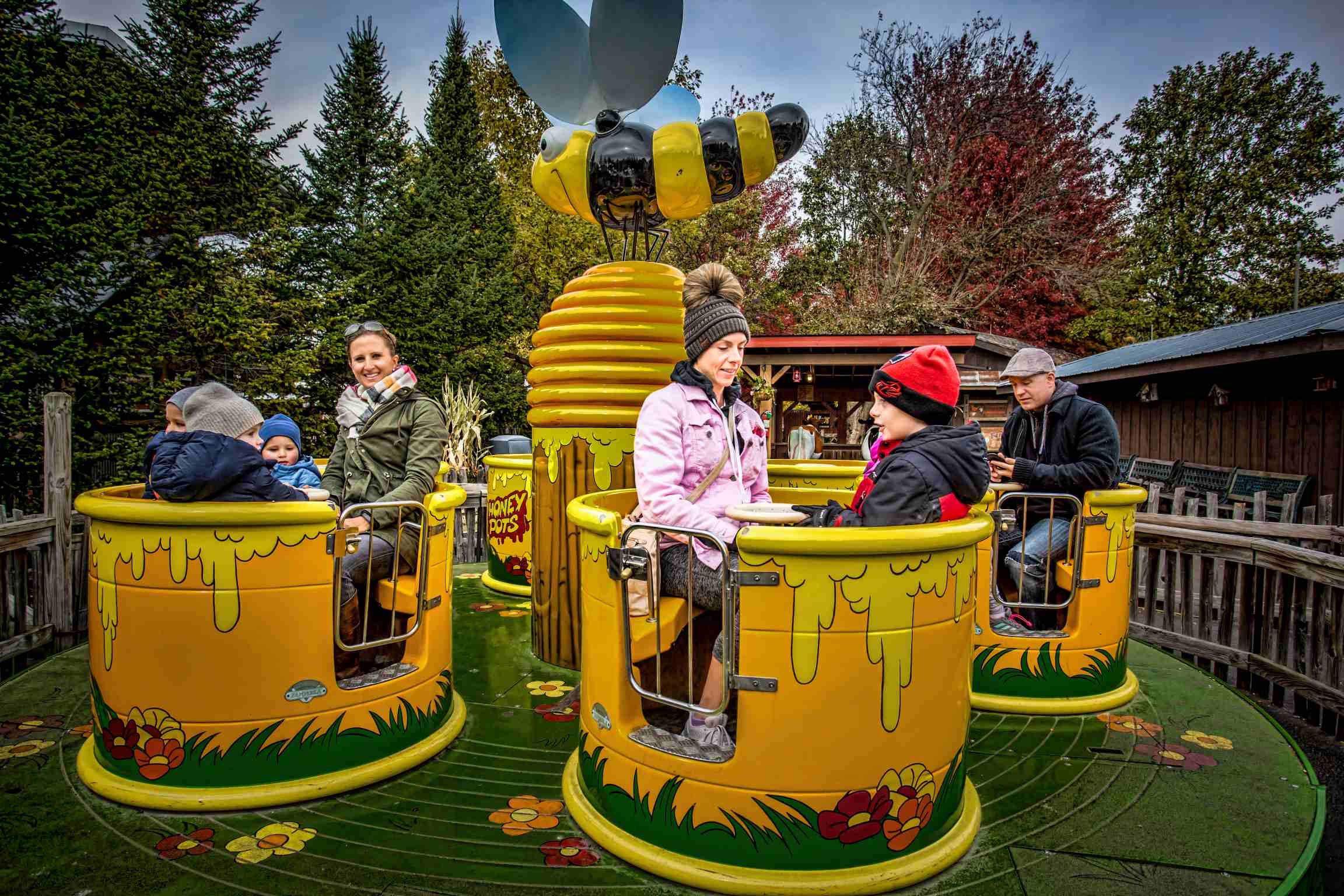 Honey Pots Spinning Family Friendly Amusement Ride at Bengtson Pumpkin Patch